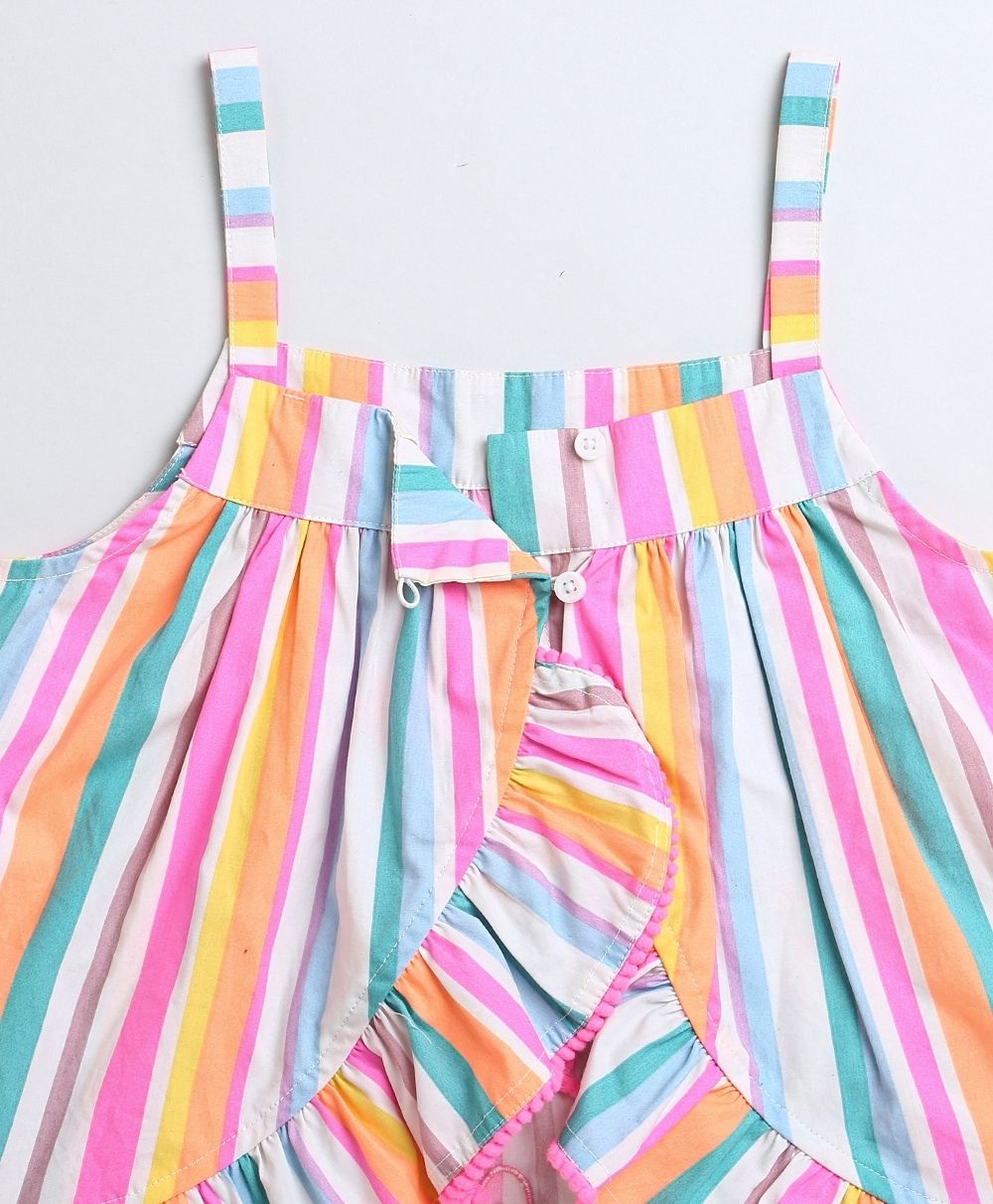Neon Striped Heart Embroidery Top & Linen Shorts Coord Set - Multicoloured & White