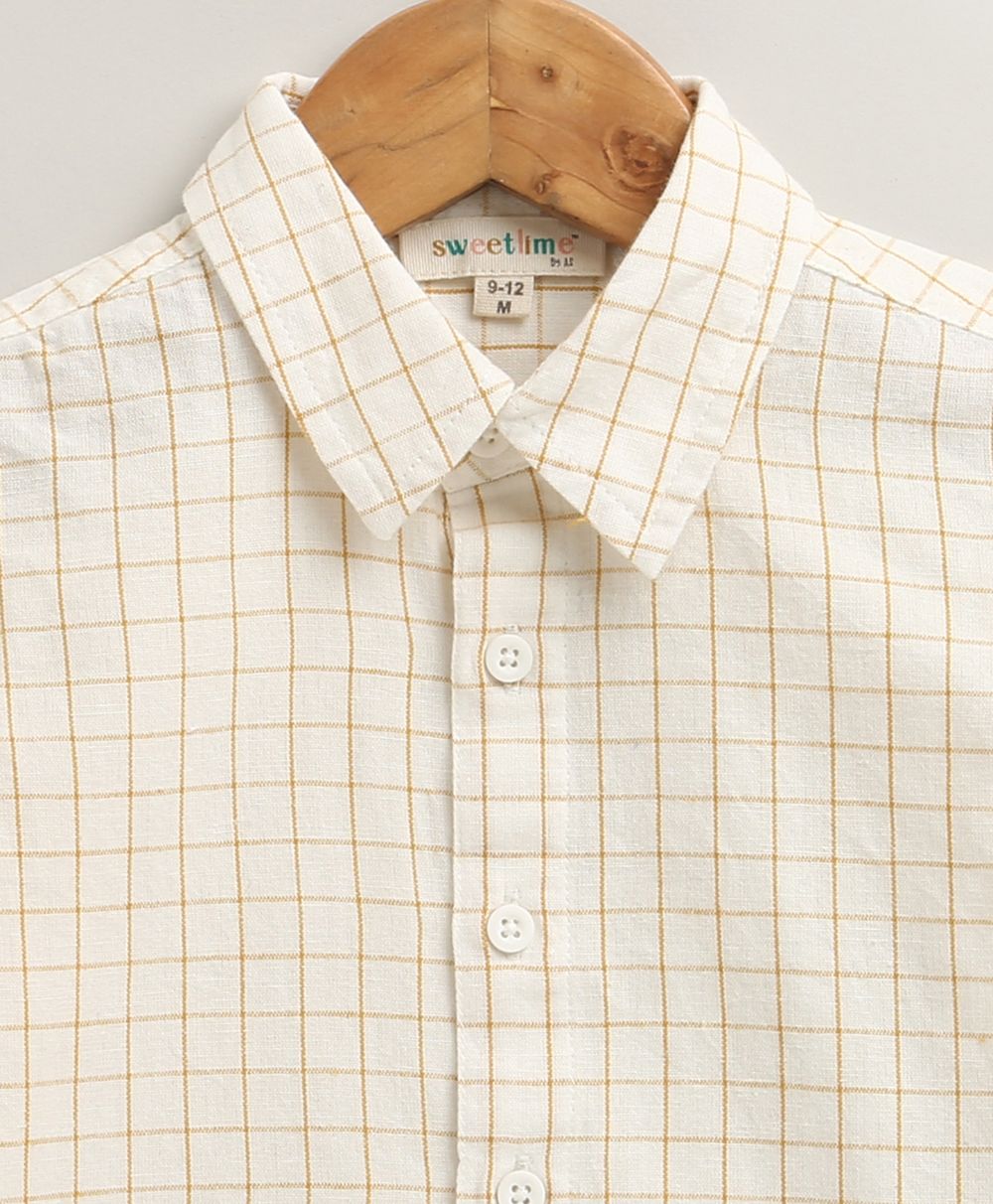 The yelllow Checks shirt  & Khaki Cotton Co-ord Set -  Biege
