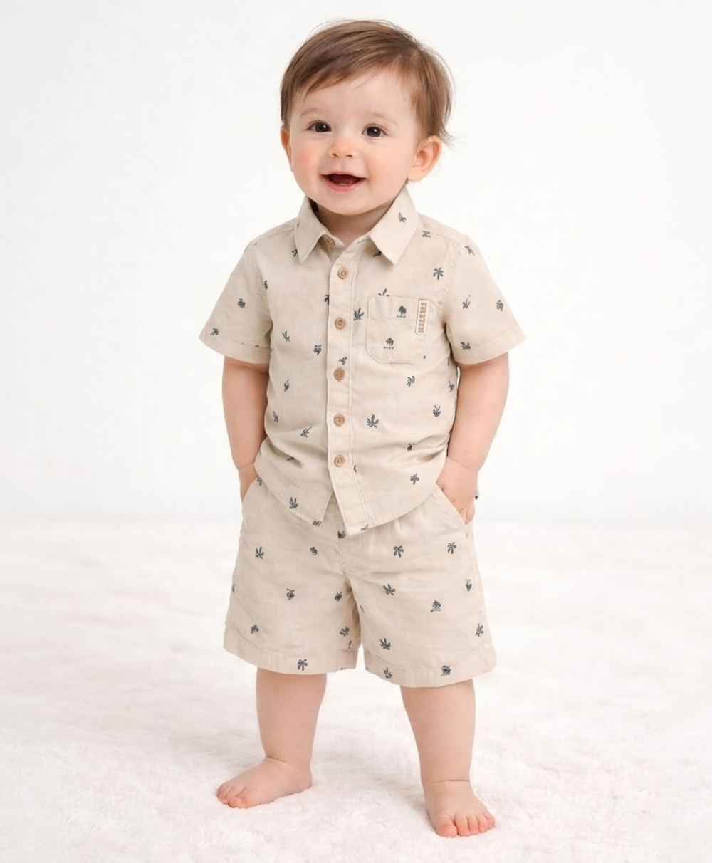 Boat Printed Cotton Poplin Co-ord Set - Beige