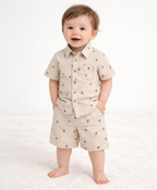 Boat Printed Cotton Poplin Co-ord Set - Beige