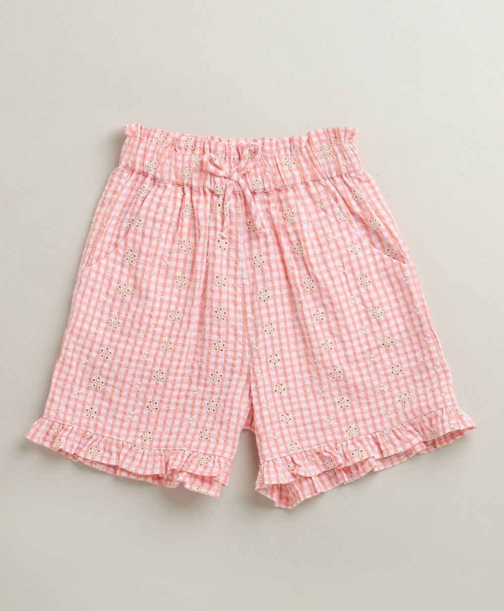 Baby Girls Gingham Daisy Organic Cotton Co-ord Set with a Hat - Soft Pink