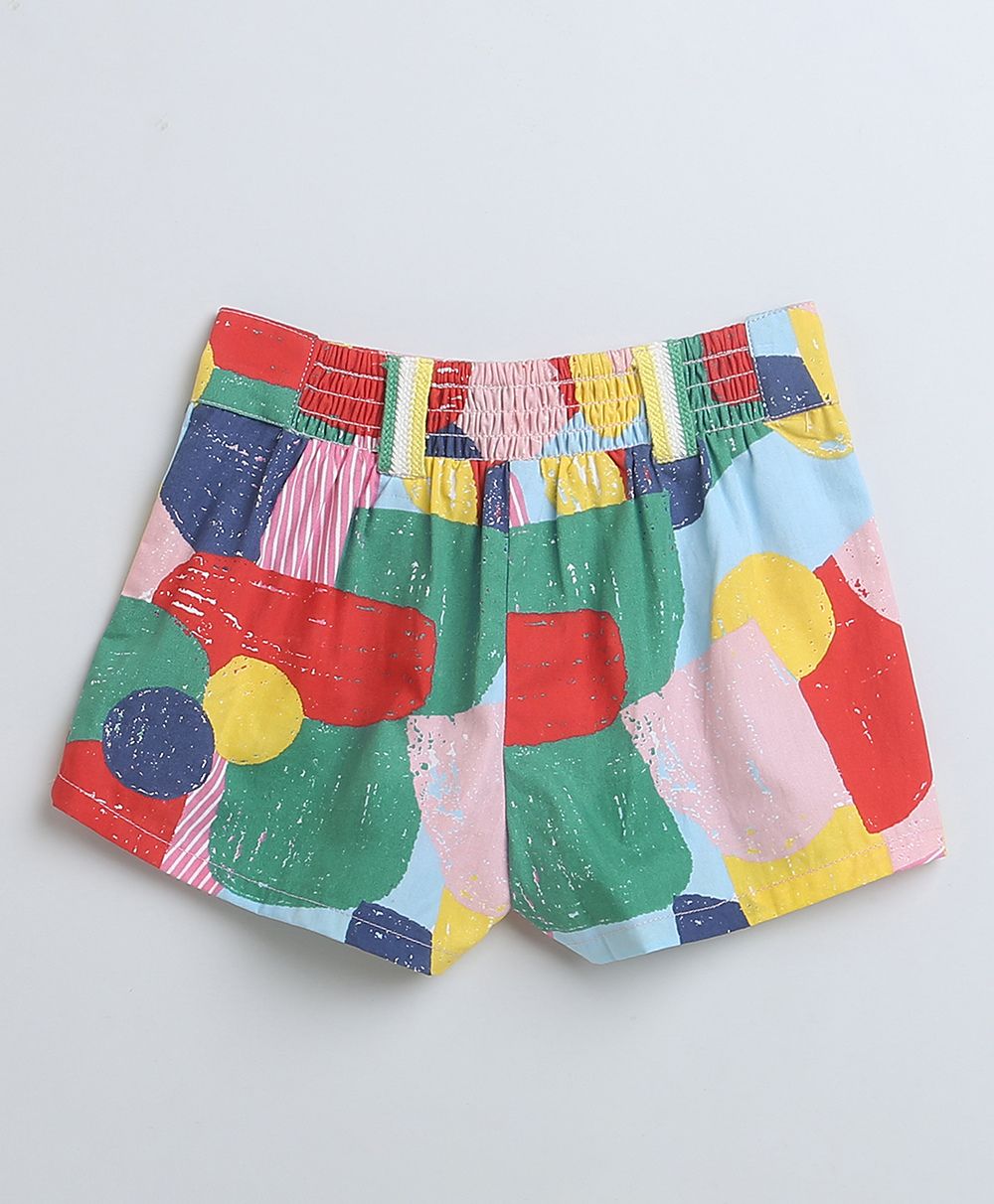 Sleeveless Cotton Top & Shorts Co-ord Set - Sea Blue & Multicoloured