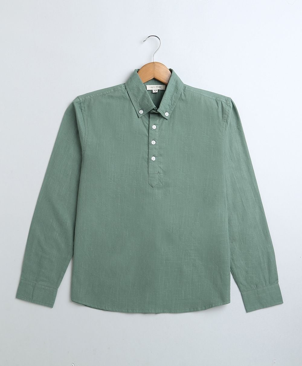 Full Sleeves Cotton Slub Shirt - Olive