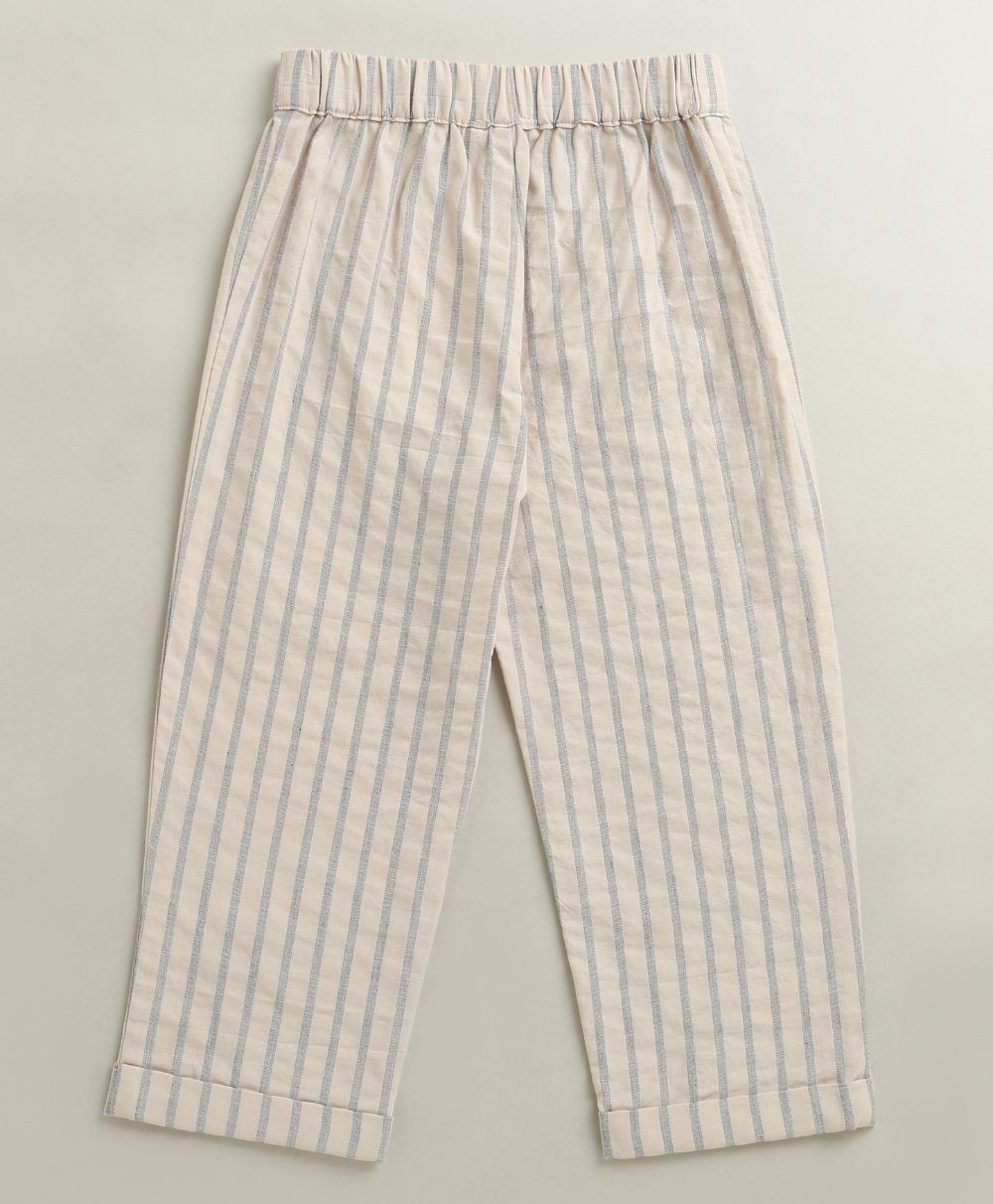 Cloud Stitch Striped Cotton Trousers - Beige