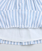 Striped Bell Sleeves Cotton Slub Dress - Blue & White