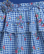 Checks Flared Cotton Printed Dress - Blue