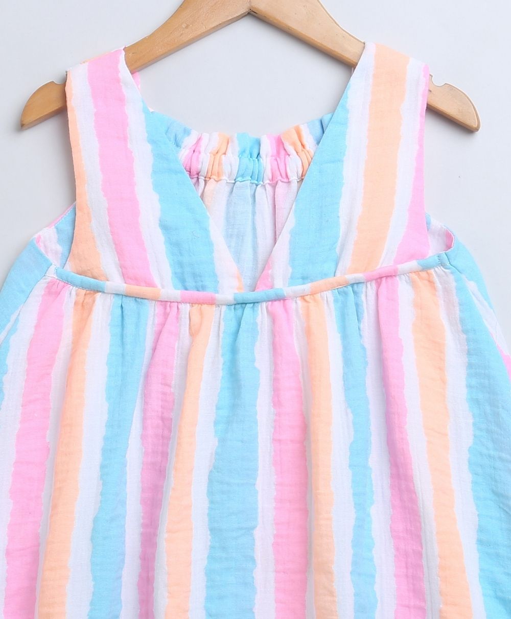 Striped Cotton A-line Dress - Multicoloured
