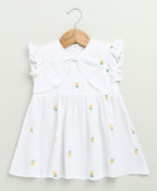 Yellow Floral Embroidery Organic Cotton Co-ord Set - White