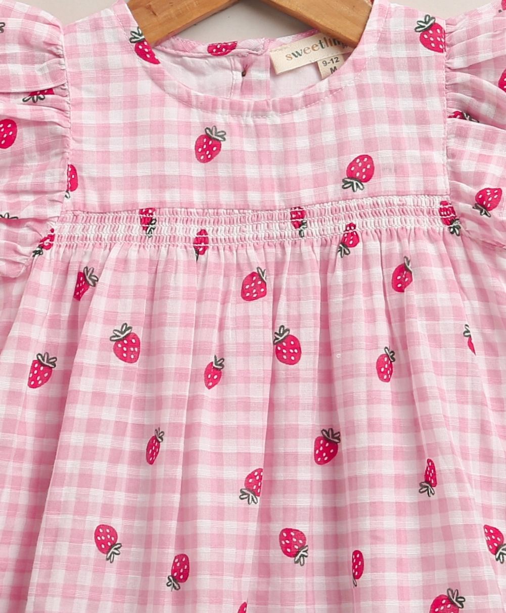 Strawberry Picnic Organic Cotton Baby Dress – Pink