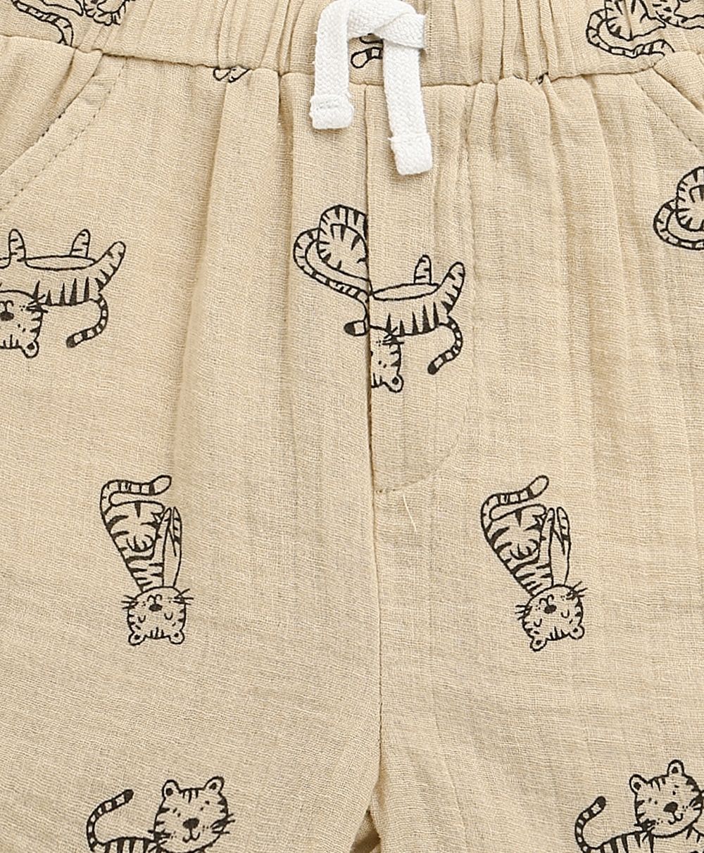 Tiger Print Cotton Co-ord Set - Beige