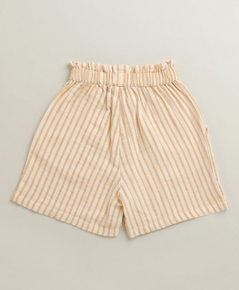 Baby Girls Honey Stripe Organic Cotton Co-ord Set with a Hat - Beige