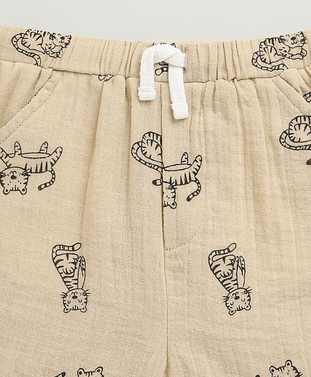 Tiger Print Cotton Co-ord Set - Beige