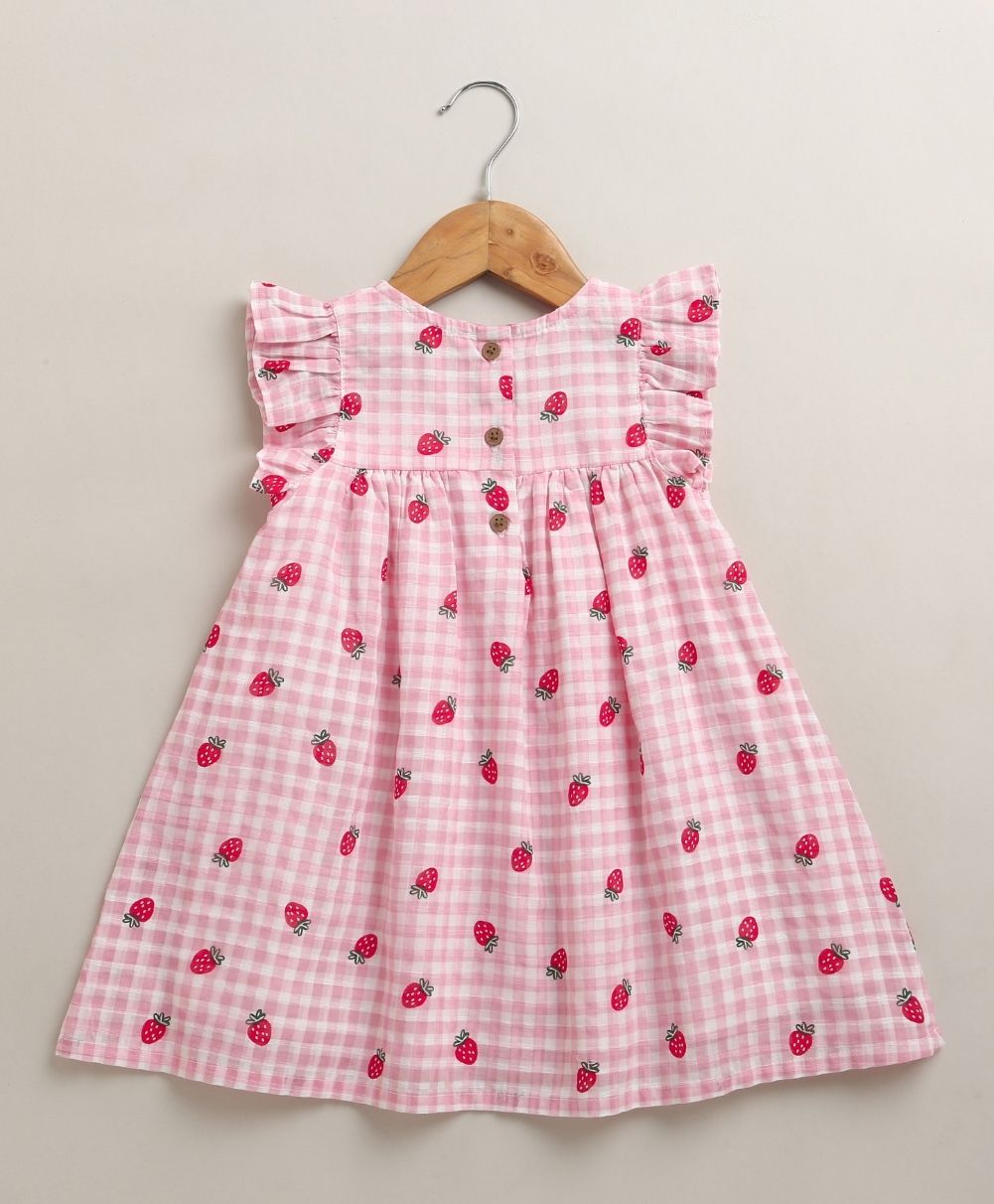 Strawberry Picnic Organic Cotton Baby Dress – Pink