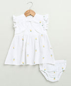 Yellow Floral Embroidery Organic Cotton Co-ord Set - White