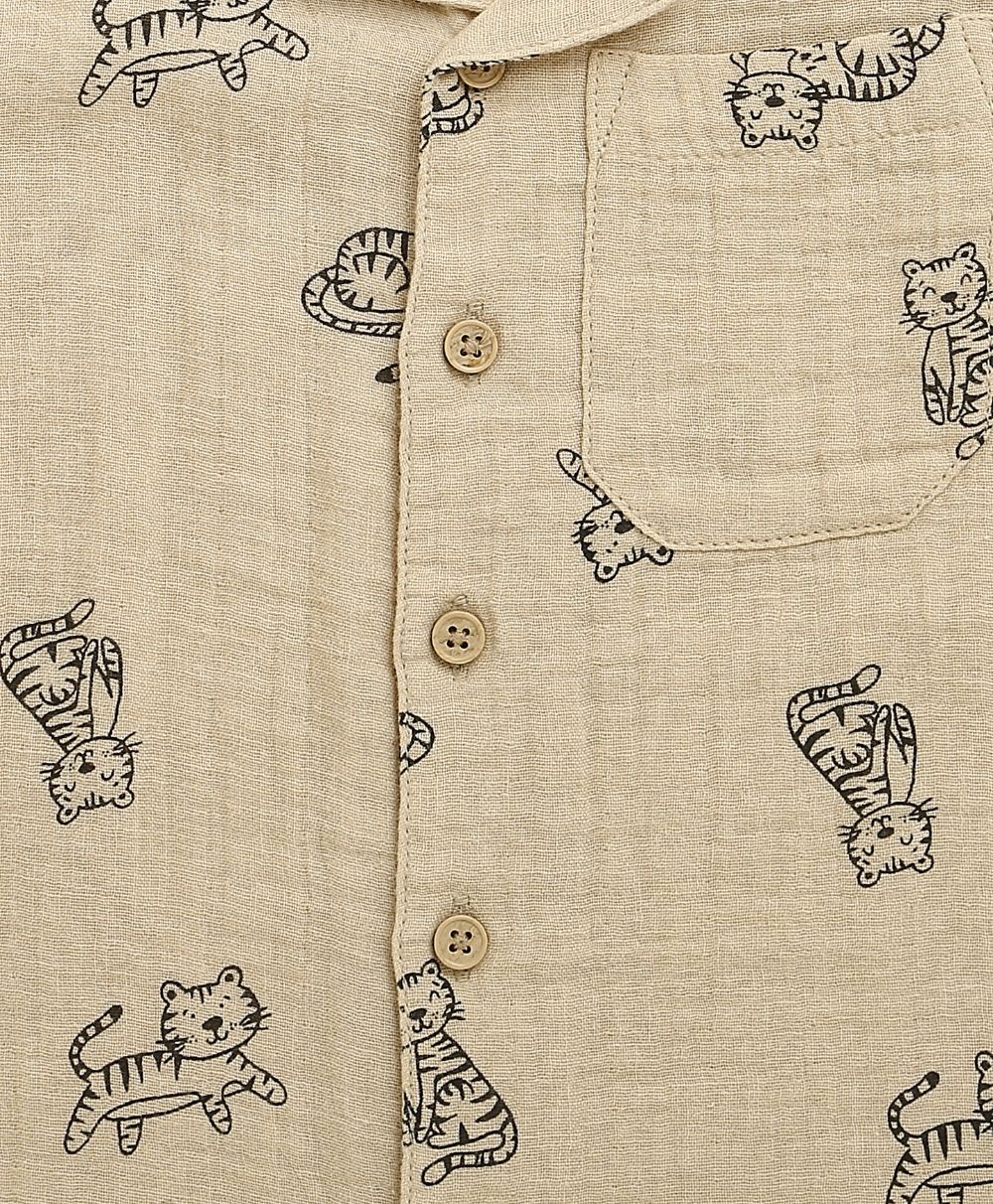 Tiger Print Cotton Co-ord Set - Beige