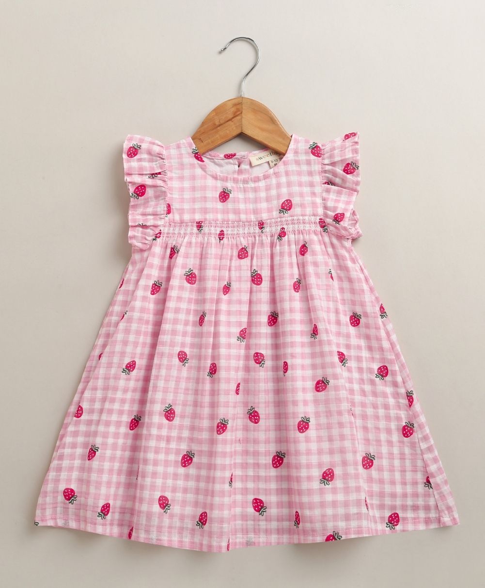 Strawberry Picnic Organic Cotton Baby Dress – Pink