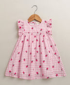 Strawberry Picnic Organic Cotton Baby Dress – Pink