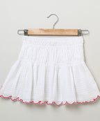 Cotton Dobby Mix Fruits Embroidery Skirt - White