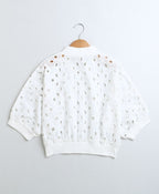 Baseball Collar Cotton Schiffly Jacket with an Inner Slip - White