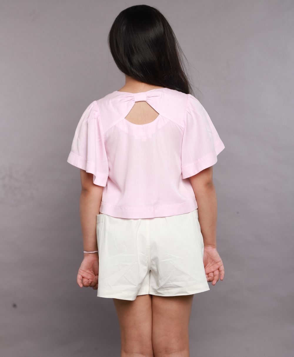 Frill Sleeves Cotton Tencil Top - Baby Pink