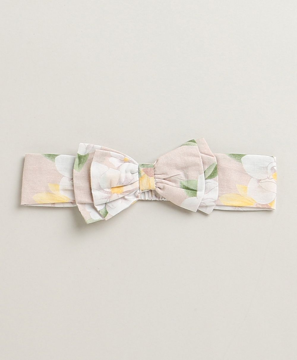 Baby Girls' Blush Bouquet Bubble Cotton Romper with a matching Bow Hairband - Beige