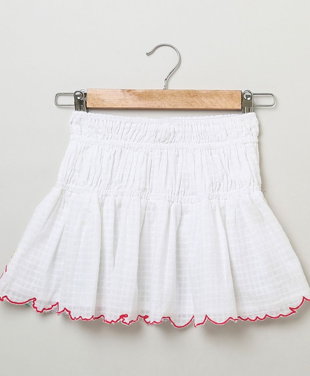 Multicolored Striped  T-shirt & Embroidery Cotton Skirt - White