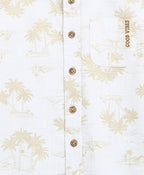 Palm Tree Printed Cotton Linen Co-ord Set - White