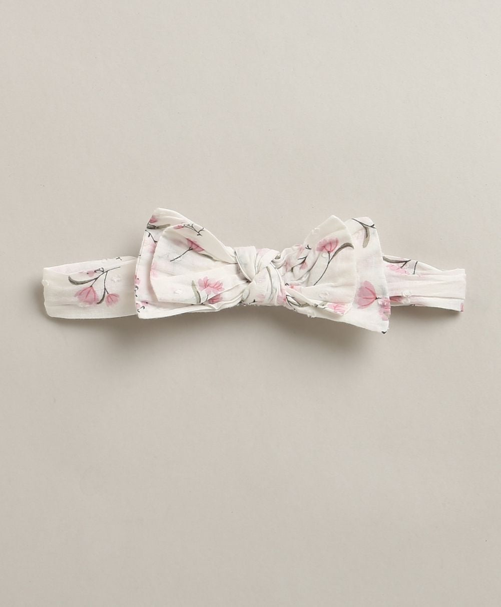 Blossom Breeze Organic Cotton Baby Dress with Hairband – White