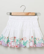 Cotton Dobby Mix Fruits Embroidery Skirt - White