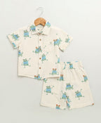 Frog Print Cotton Co-ord  Set - Off-White