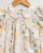 Baby Girls' Blush Bouquet Bubble Cotton Romper with a matching Bow Hairband - Beige