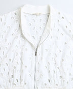 Baseball Collar Cotton Schiffly Jacket with an Inner Slip - White