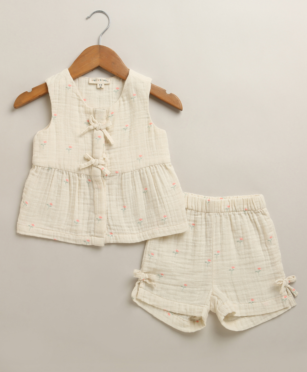 Vintage Floral Eyelet Cotton Co-ord Set- Off White