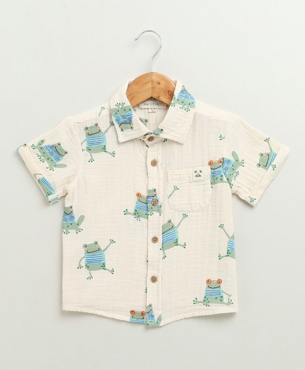 Frog Print Cotton Co-ord  Set - Off-White