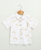 Palm Tree Printed Cotton Linen Co-ord Set - White