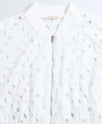 Baseball Collar Cotton Schiffly Jacket with an Inner Slip - White
