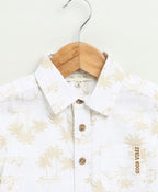 Palm Tree Printed Cotton Linen Co-ord Set - White