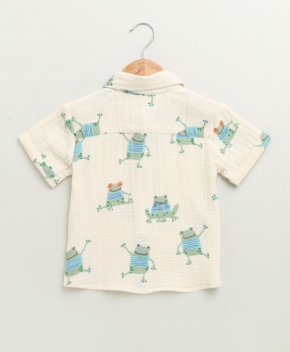 Frog Print Cotton Co-ord  Set - Off-White