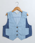 Denim Waistcoat & Skirt Co-ord Set- Blue