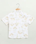 Palm Tree Printed Cotton Linen Co-ord Set - White