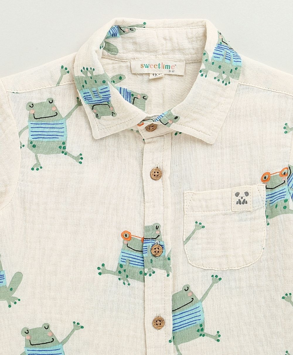 Frog Print Cotton Co-ord  Set - Off-White