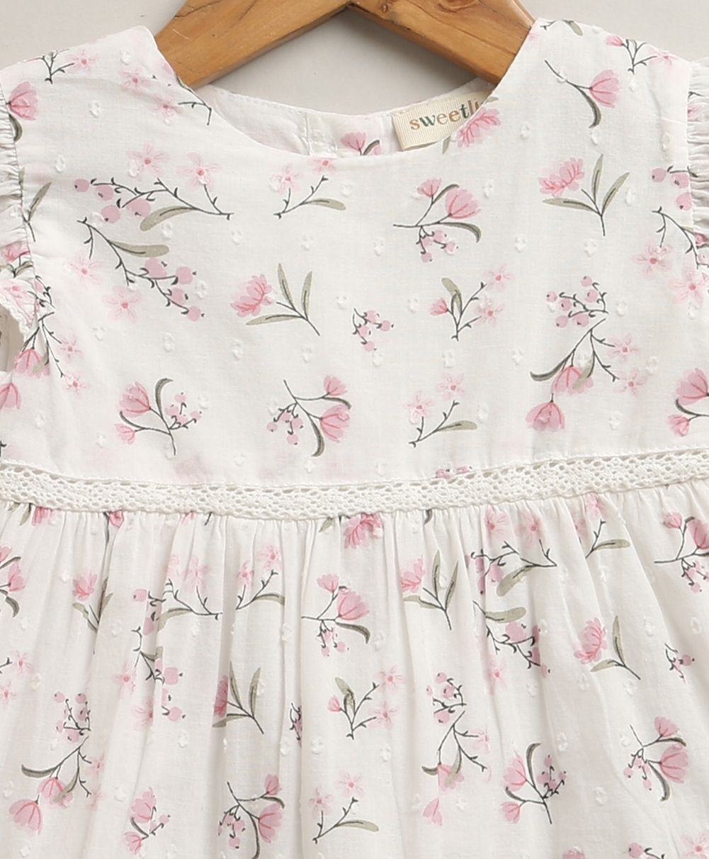 Blossom Breeze Organic Cotton Baby Dress with Hairband – White