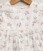 Blossom Breeze Organic Cotton Baby Dress with Hairband – White