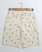 Palm Leaves Printed Cotton Poplin Shorts - Beige