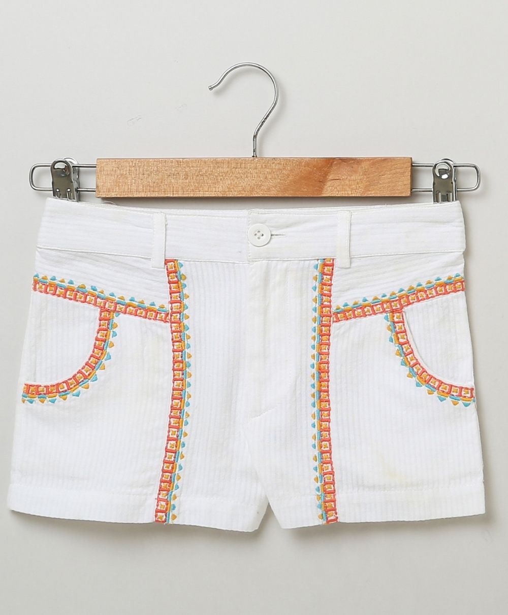 Striped T-shirt & Multicoloured Embroidery Short - Multicoloured & White