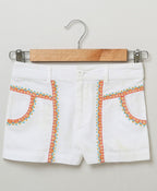 Striped T-shirt & Multicoloured Embroidery Short - Multicoloured & White