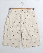 Palm Leaves Printed Cotton Poplin Shorts - Beige