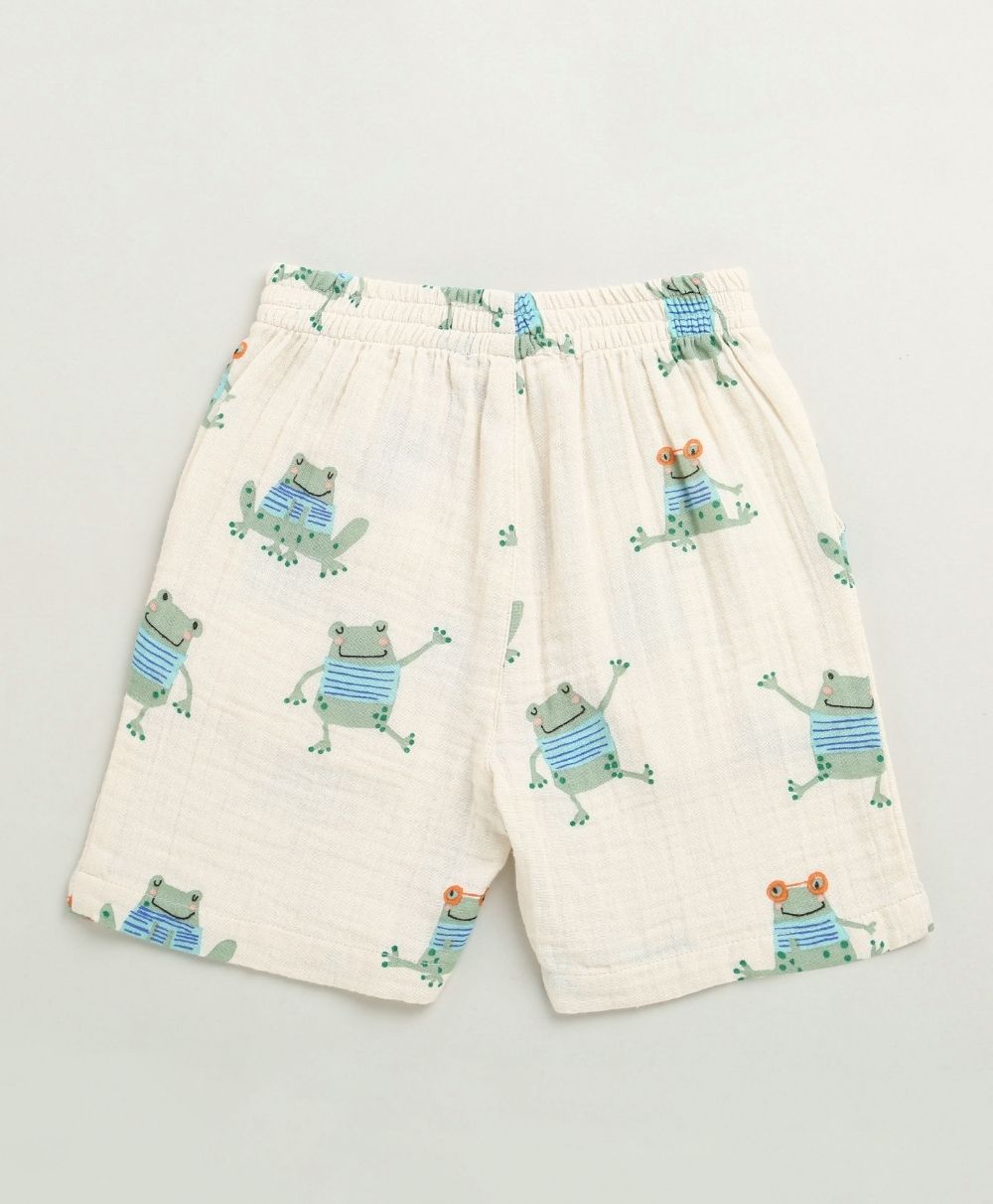 Frog Print Cotton Co-ord  Set - Off-White