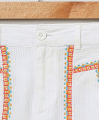 Striped T-shirt & Multicoloured Embroidery Short - Multicoloured & White