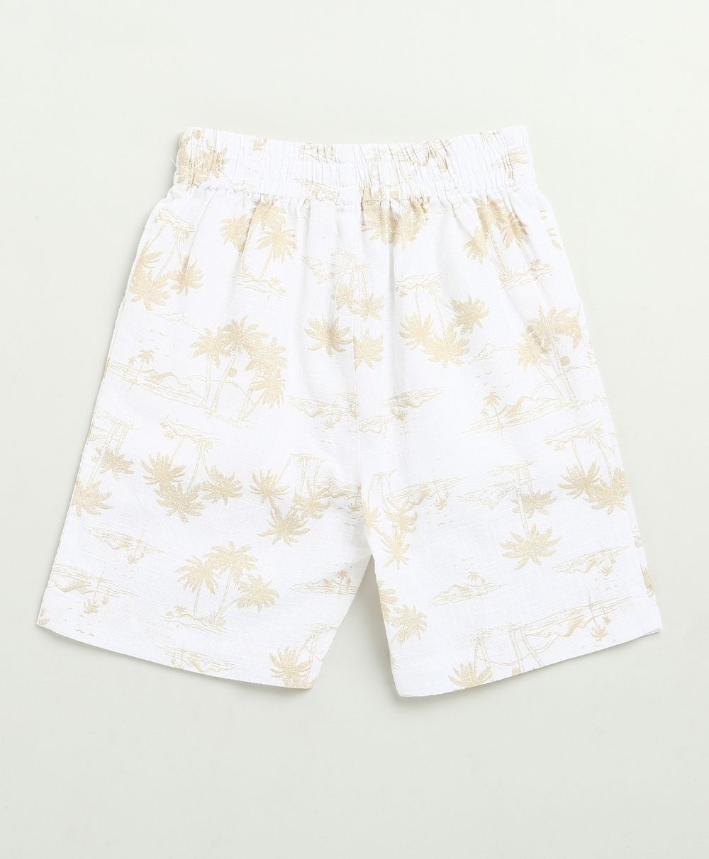 Palm Tree Printed Cotton Linen Co-ord Set - White